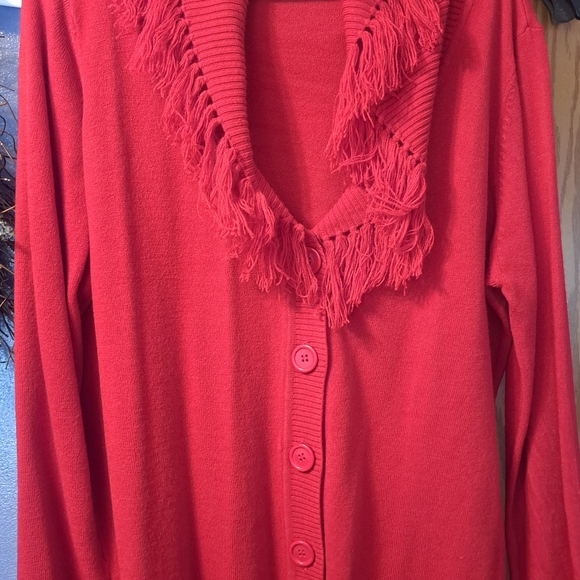 New wt Choices by Notations Red Fringe Shawl Collar Cardigan Sweater XL - Picture 9 of 11